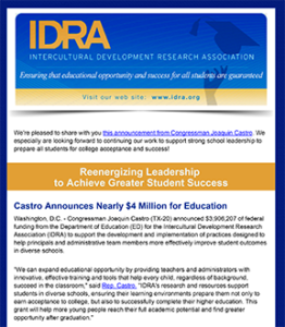 Cover of IDRA eNews Announcement about New Project for Principal Leadership