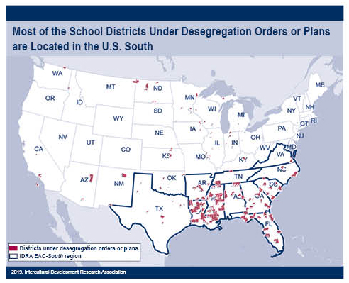 Map of the school districts under desgregation orders or plans