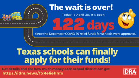 Wait is over graphic about federal relief funds in Texas