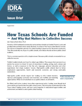 How Texas Schools Are Funded – And Why that Matters to Collective Success – Issue Brief