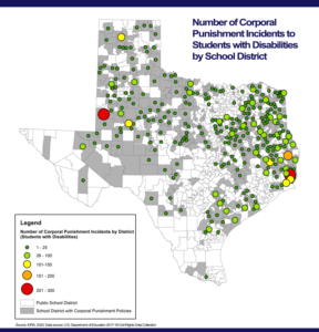 Texas school districts with corporal punishments incidents with students with disabilities