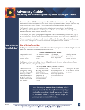 Identity-based bullying Model Policy Advocacy Guide May 2024 Cover